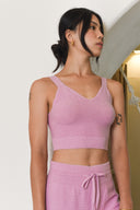 Pink knit tank top close up