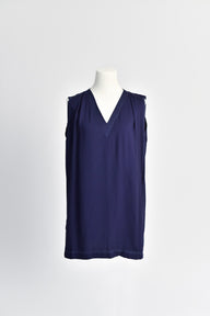 Envelope Dress with Contrast Stitching in Midnight Blue