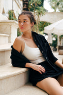 Cotton Terry Embroidered Shirt - Black