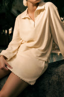 Cotton Terry Embroidered Skort - Crema