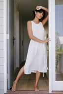 Low Back Flowy Dress in Ivory Belted