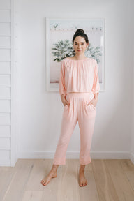 Tapered Lounge Pants in Light Coral with Flowy Lounge Top