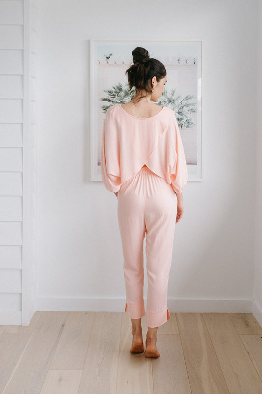 Tapered Lounge Pants in Light Coral with Flowy Lounge Top