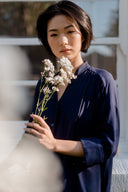 Button Down Shirtdress in Midnight Blue Front Detail