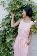 Low Back Flowy Dress in Light Coral Belted