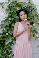 Low Back Flowy Dress in Light Coral Belted