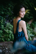 Low Back Flowy Dress in Teal Belted