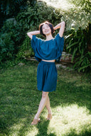 Boyfriend Lounge Shorts in Teal with Flowy Lounge Top