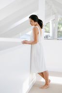 Low Back Flowy Dress in Ivory Belted