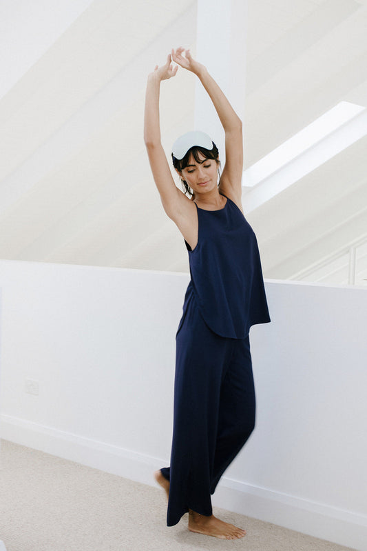 Breezy Cami and Wide Leg Lounge Pants in Midnight Blue