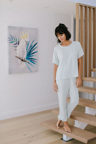 Relaxed Tee and Tapered Lounge Pants in Honeydew