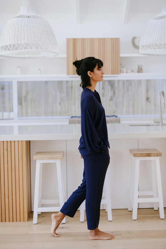 Modern Sleep Shirt and Tapered Lounge Pants in Midnight Blue
