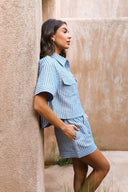 Linen Cotton Cropped Shirt - Seaside Stripe
