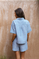 Linen Cotton Cropped Shirt - Seaside Stripe