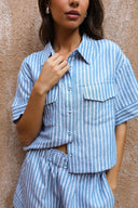 Linen Cotton Cropped Shirt - Seaside Stripe