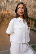 Linen Cotton Cropped Shirt - Dune Stripe