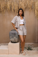Linen Cotton Cropped Shirt - Cocoa Stripe