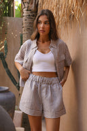Linen Cotton Cropped Shirt - Cocoa Stripe