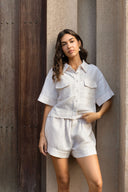 Linen Cotton Cropped Shirt - Dune Stripe