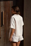 Linen Cotton Cropped Shirt - Dune Stripe