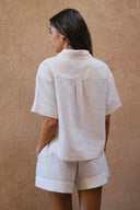 Linen Cotton Ruffle Trim Shorts - Dune Stripe