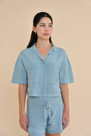 Knit Cropped Shirt - Chambray Blue