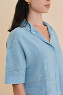 Knit Cropped Shirt - Chambray Blue
