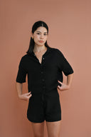 Knit Cropped Shirt - Noir