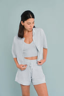 Knit Cropped Shirt - Cloud Sky