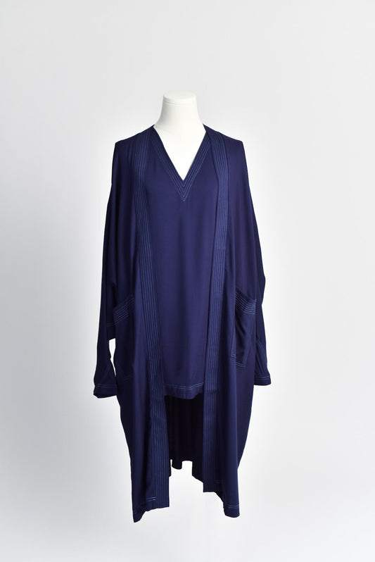 Kimono Robe with Contrast Stitching in Midnight Blue