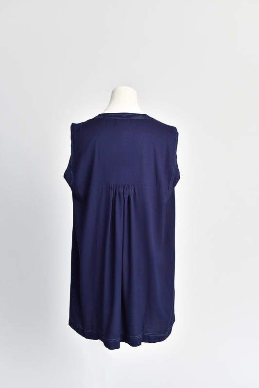Envelope Dress with Contrast Stitching in Midnight Blue - Back View