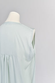 Envelope Dress with Contrast Stitching in Honeydew - Close Up View