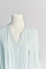 Kimono Robe with Contrast Stitching in Honeydew - Close Up View