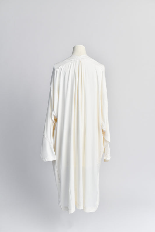 Kimono Robe with Contrast Stitching in Ivory - Back View