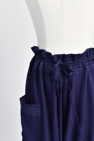 Relaxed Pants with Contrast Stitching in Midnight Blue - Close Up View