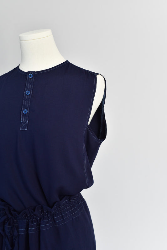 Relaxed Tank with Contrast Stitching in Midnight Blue