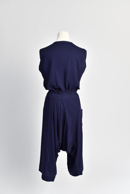 Relaxed Pants with Contrast Stitching in Midnight Blue - Back View