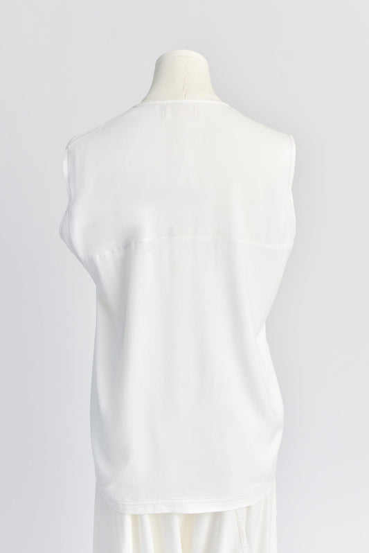 Relaxed Tank with Contrast Stitching in Ivory - Back View