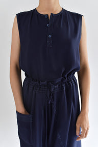 Relaxed Tank with Contrast Stitching in Midnight Blue - On Model