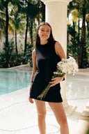 Cotton Terry Embroidered Skort - Black