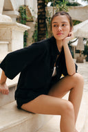 Cotton Terry Embroidered Shirt - Black