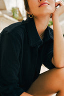 Cotton Terry Embroidered Shirt - Black