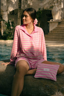 Striped Terry Pouch - Beige & Pink