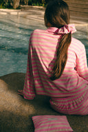 Striped Terry Scrunchie - Beige & Pink