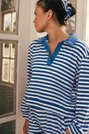 Cotton Terry Striped Scrunchie - Blue and White