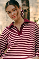 Striped Terry Pullover - Burgundy & Pink