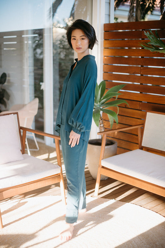 Modern Sleep Shirt and Tapered Lounge Pants in Teal