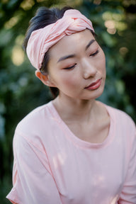 Relaxed Tee and Wide Leg Lounge Pants with Headband in Light Coral