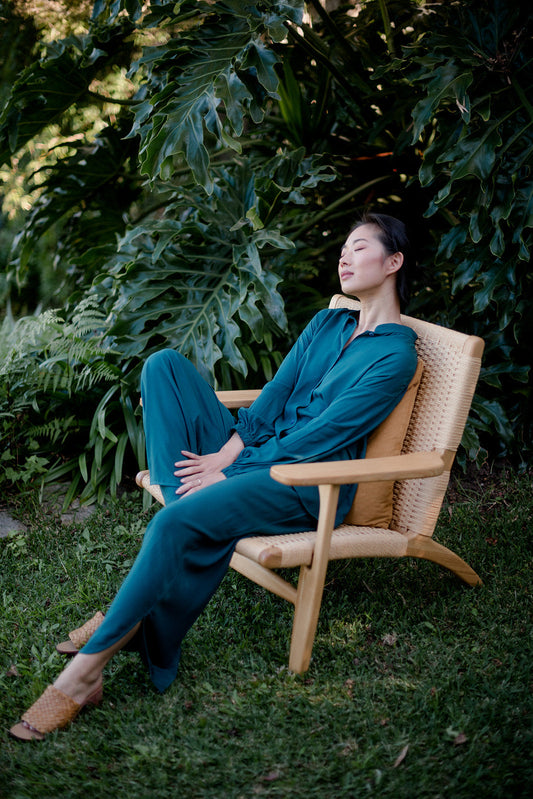 Modern Sleep Shirt and Wide Leg Lounge Pants in Teal