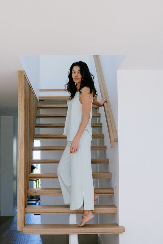 Breezy Cami and Wide Leg Lounge Pants in Honeydew